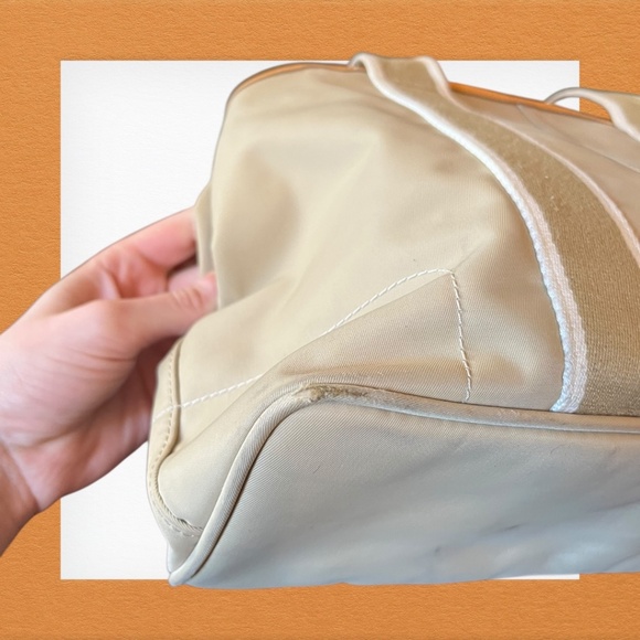 Authentic Coach Nylon Red Leather Trim Tote Bag Style 5656 Tan Shoulder Purse - Picture 7 of 16